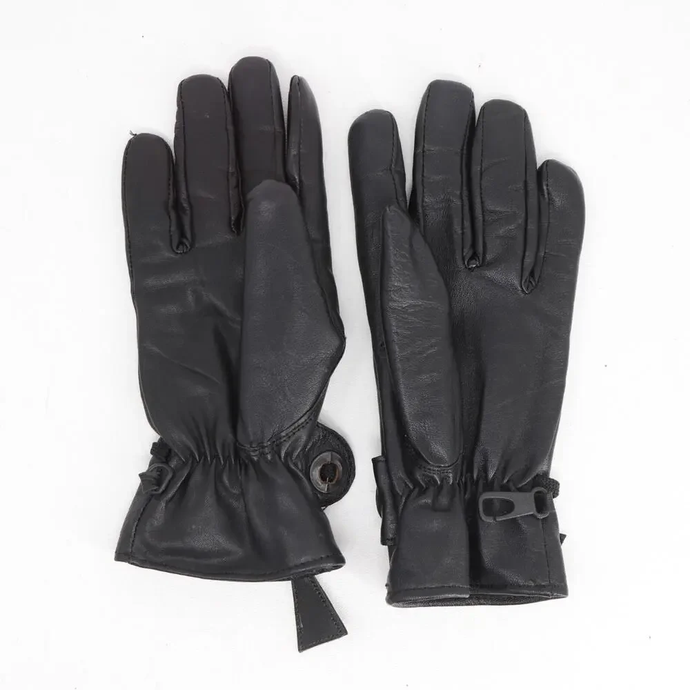 PE Real Leather Gloves Women Large Black Leather Lined Stretch Wrist Grommet